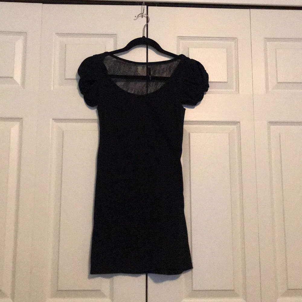 Lacy back black T shirt dress